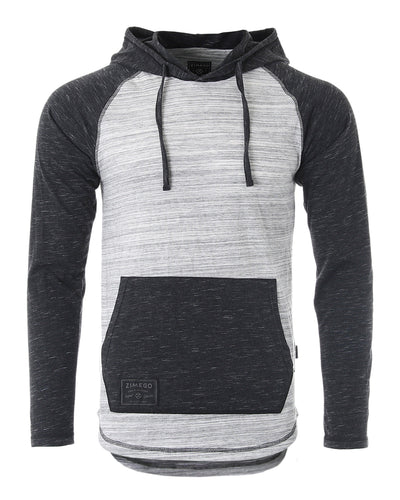 ZIMEGO Long Sleeve Raglan Henley Round Bottom Hood T-Shirts - GREY / BLACK-0