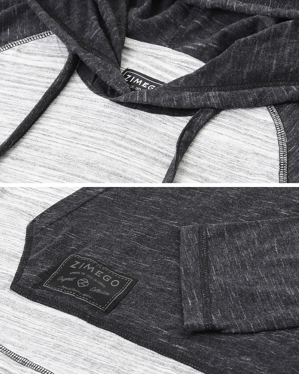 ZIMEGO Long Sleeve Raglan Henley Round Bottom Hood T-Shirts - GREY / BLACK-3