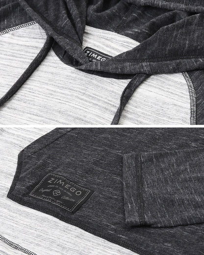 ZIMEGO Long Sleeve Raglan Henley Round Bottom Hood T-Shirts - GREY / BLACK-3