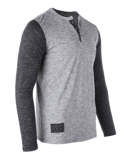 ZIMEGO Mens Contrast Long Sleeve Casual Button Up Henley Athletic T Shirt-1