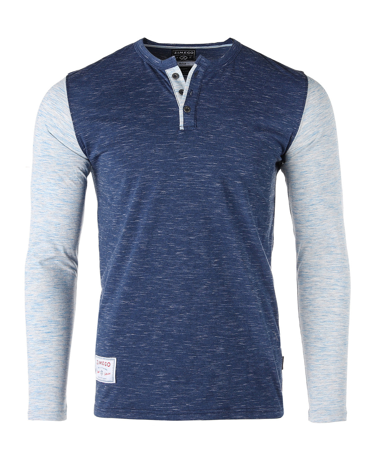 ZIMEGO Mens Contrast Long Sleeve Casual Button Up Henley Athletic T Shirt-0