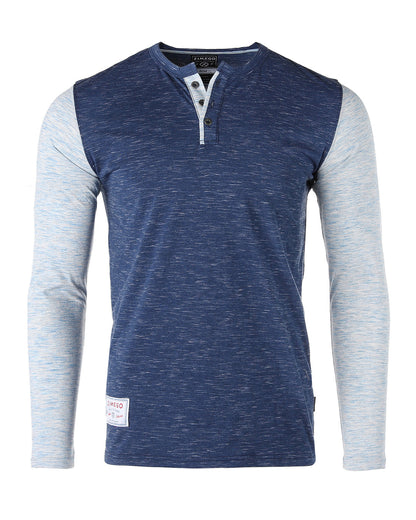 ZIMEGO Mens Contrast Long Sleeve Casual Button Up Henley Athletic T Shirt-0