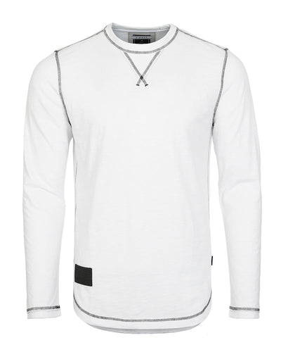 NEW - Men's Long Sleeve Crew Neck Vintage Wash T-Shirt with Curved Bottom Hem-0