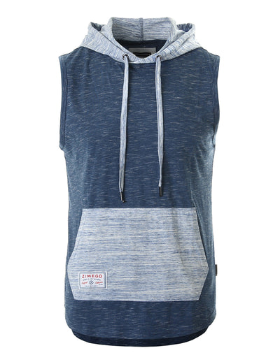 ZIMEGO Men's Color Block Sleeveless Pullover Kangaroo Pocket Workout Hooded Tank - 050-0