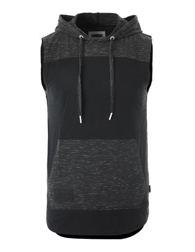 ZIMEGO Men's Color Block Sleeveless Pullover Kangaroo Pocket Workout Hooded Tank - 051-1