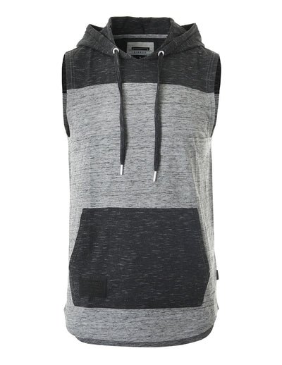 ZIMEGO Men's Color Block Sleeveless Pullover Kangaroo Pocket Workout Hooded Tank - 051-0