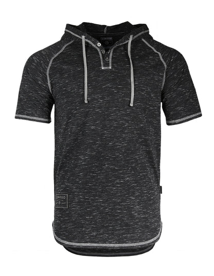 ZIMEGO Short Sleeve Raglan Henley Hoodie Round Bottom Semi Longline T-Shirt-1