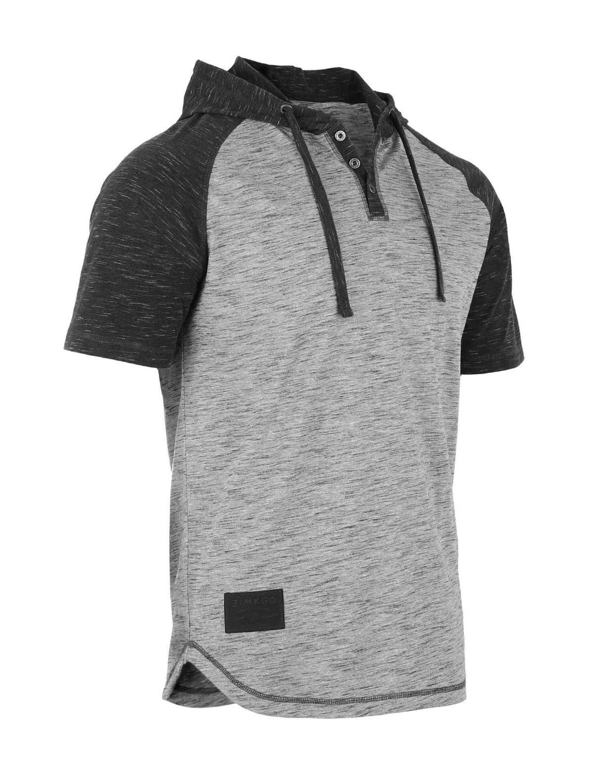 ZIMEGO Short Sleeve Raglan Henley Hoodie Round Bottom Semi Longline T-Shirt-1