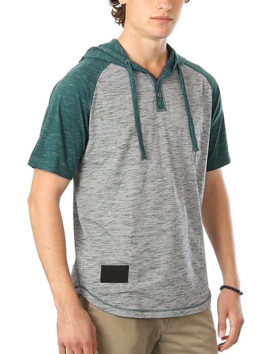 ZIMEGO Men's Short Sleeve Raglan Henley Hoodie Round Bottom Semi Longline T-Shirt-1
