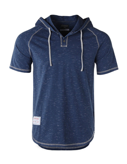 ZIMEGO Short Sleeve Raglan Henley Hoodie Round Bottom Semi Longline T-Shirt-1