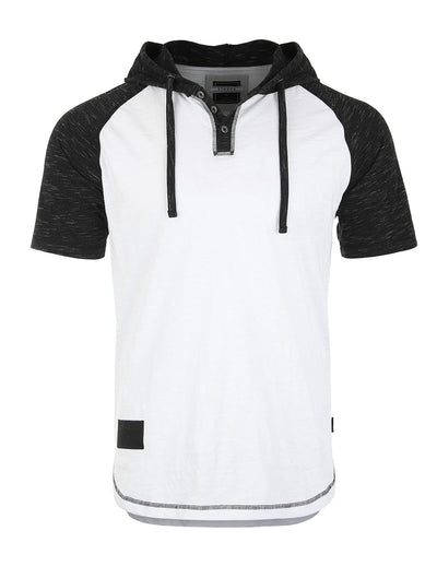 ZIMEGO Men's Short Sleeve Raglan Henley Hoodie Round Bottom Semi Longline T-Shirt-0