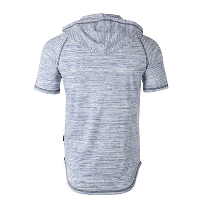 ZIMEGO Short Sleeve Raglan Henley Hoodie Round Bottom Semi Longline T-Shirt-2