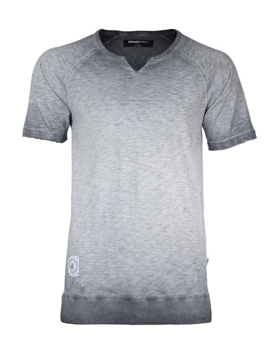 DREAM SUPPLY by ZIMEGO Men's Short Sleeve Vintage Wide Neck Oil Wash Raglan Side Slit T-Shirts-0