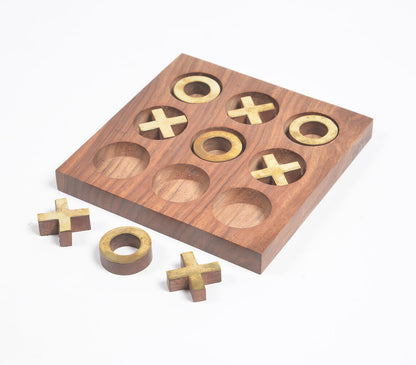 Hand Carved Wooden Tic-Tac-Toe Game Q1-0