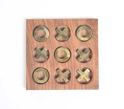 Hand Carved Wooden Tic-Tac-Toe Game Q1-1