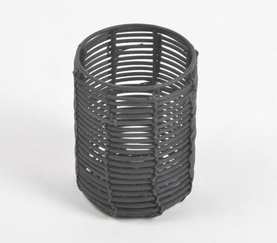 Handwoven Cane & Iron Black Cylindrical Pen Stand-1