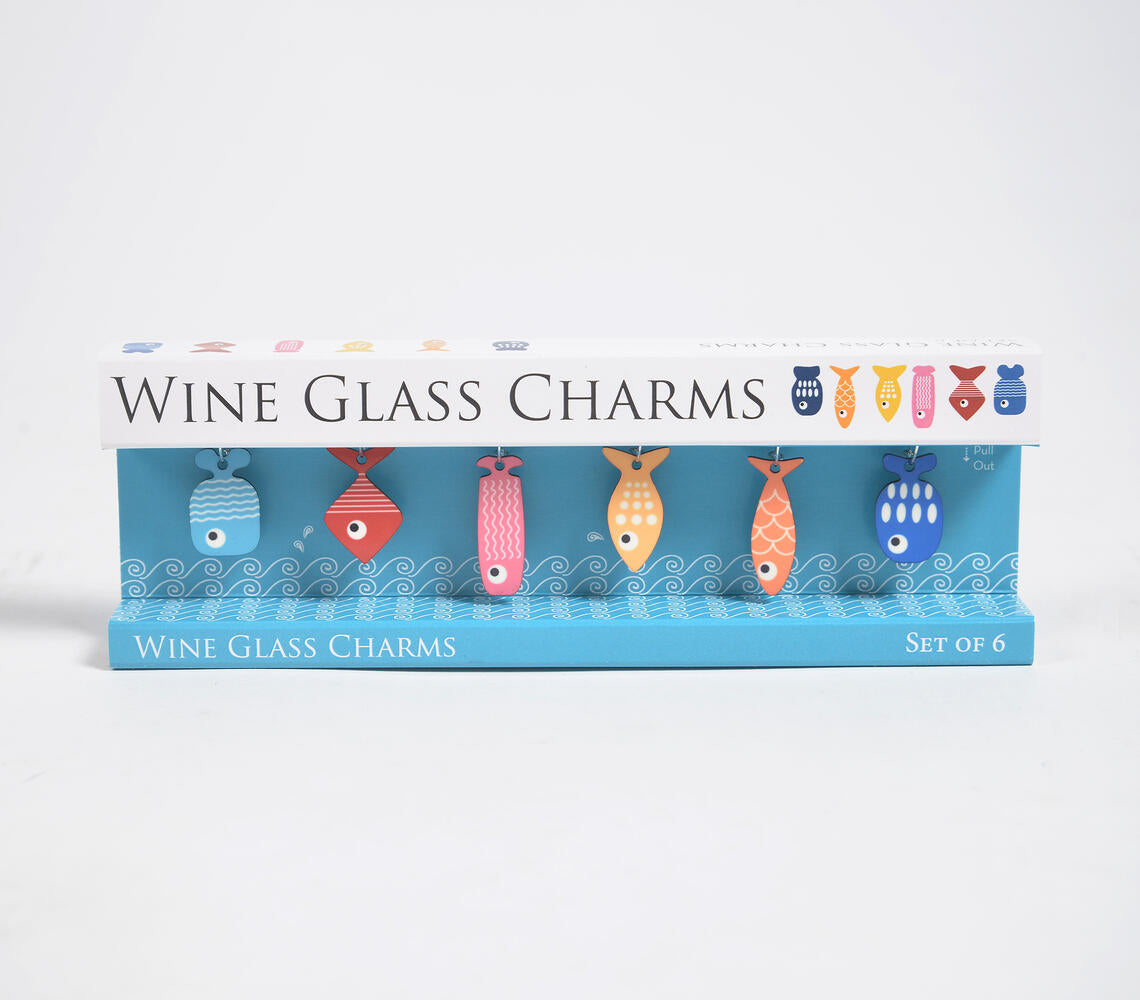 Fish Printed MDF Wine Glass Charms (Set of 6)-2