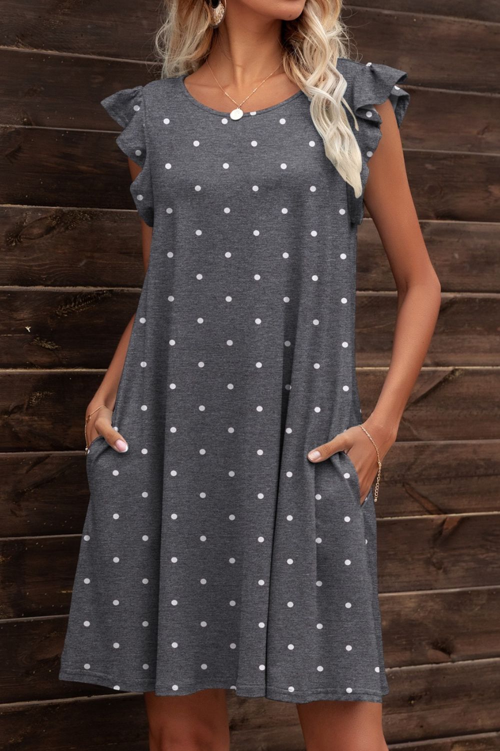 Butterfly Sleeve Round Neck Dress