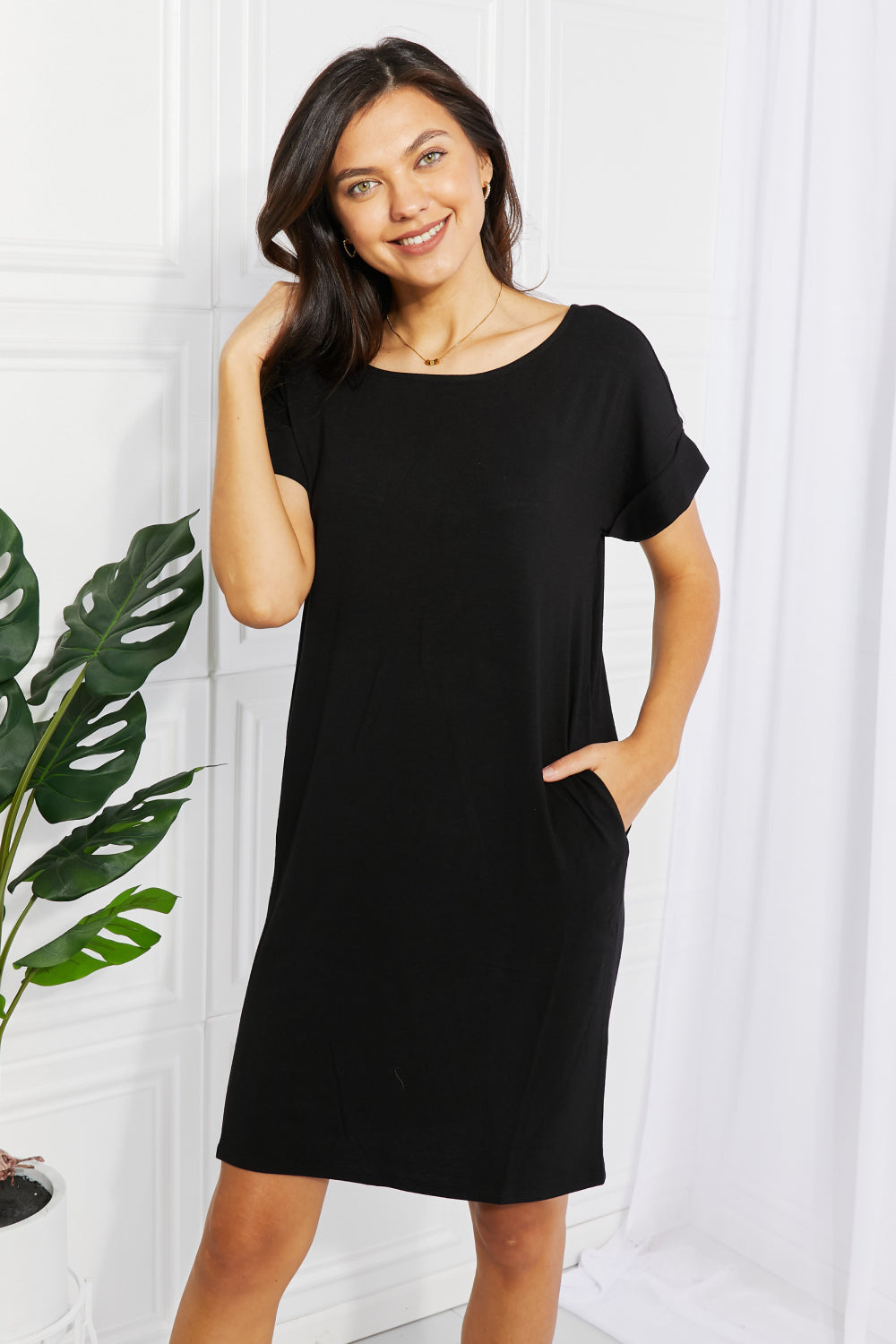 Zenana Chic in the City Full Size Rolled Short Sleeve Dress