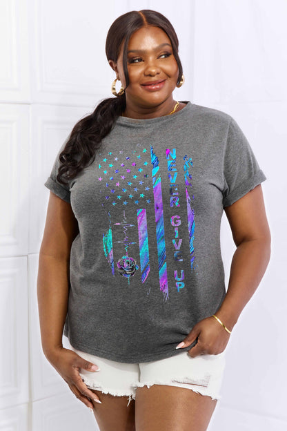 Simply Love Full Size NEVER GIVE UP Graphic Cotton Tee