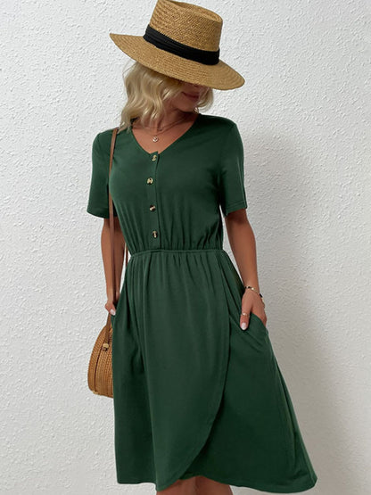 V-Neck Short Sleeve Split Dress