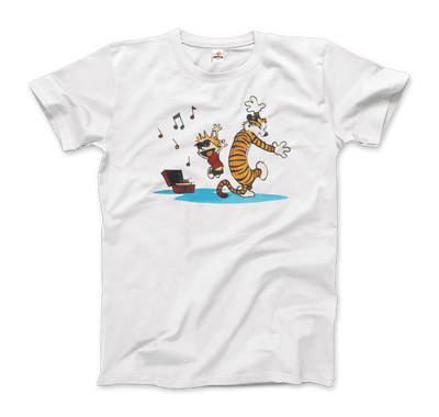 Calvin and Hobbes Dancing with Record Player T-Shirt-0