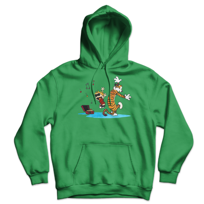 Calvin and Hobbes Dancing with Record Player Unisex Hoodie-5