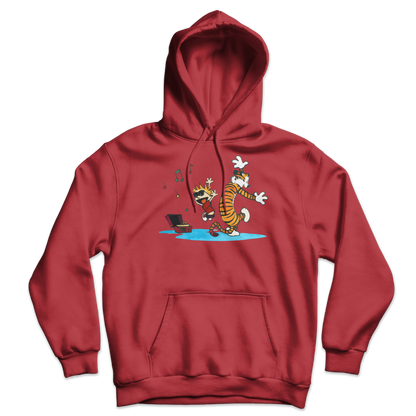 Calvin and Hobbes Dancing with Record Player Unisex Hoodie-3