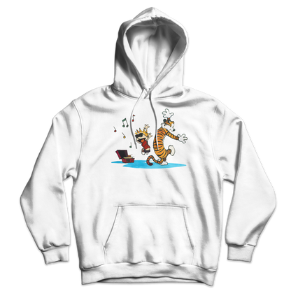 Calvin and Hobbes Dancing with Record Player Unisex Hoodie-7