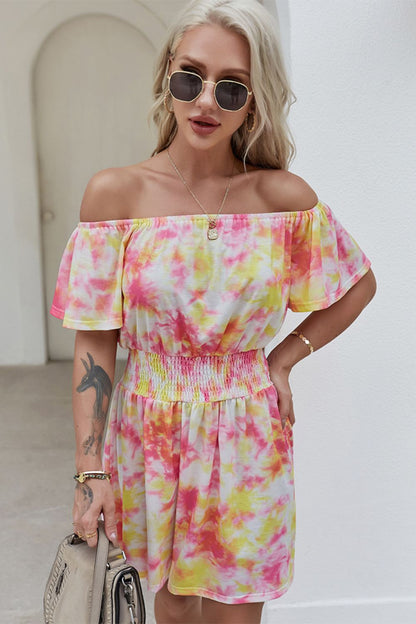 Off-Shoulder Short Flutter Sleeve Mini Dress