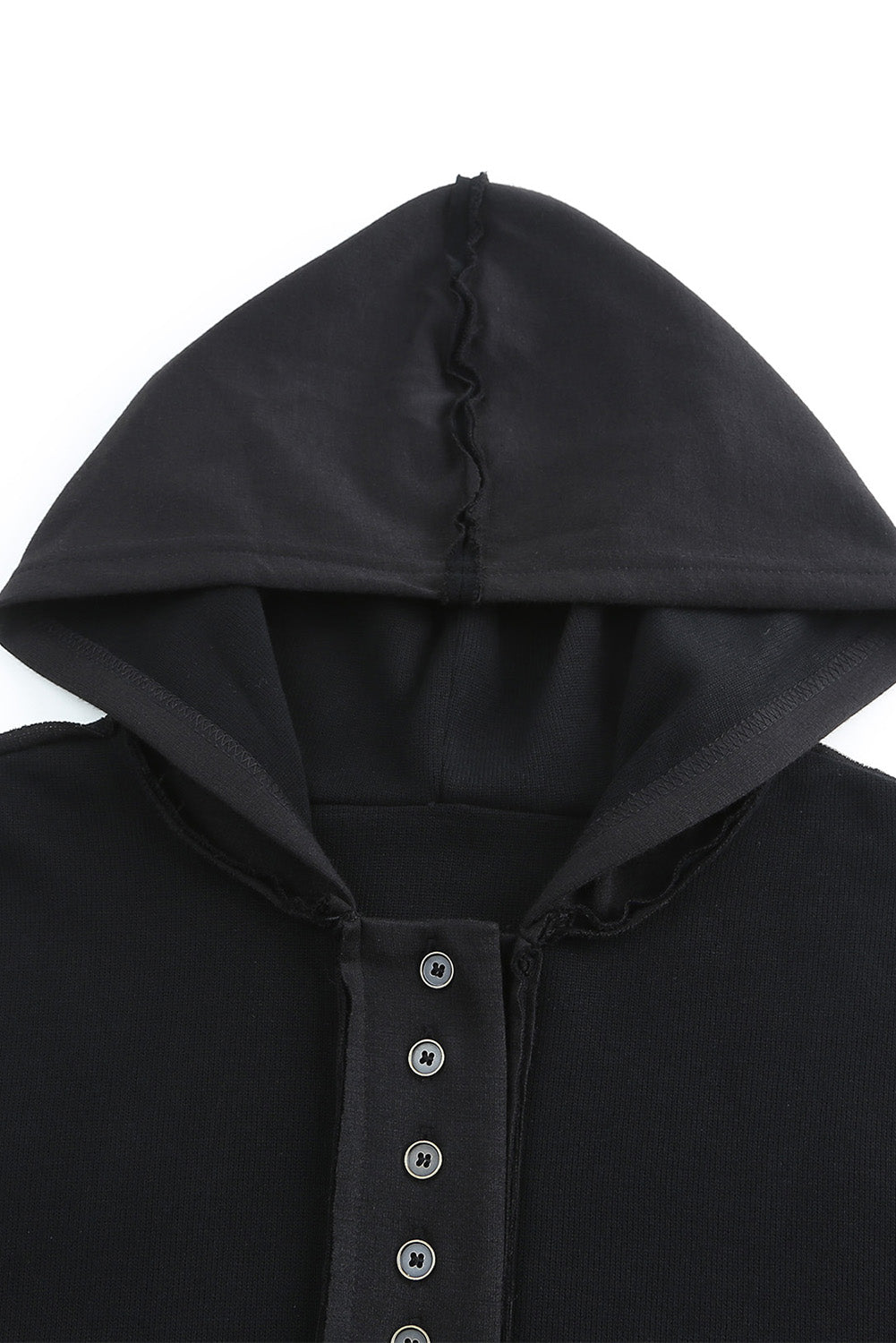 Quarter-Button Exposed Seam Dropped Shoulder Hoodie