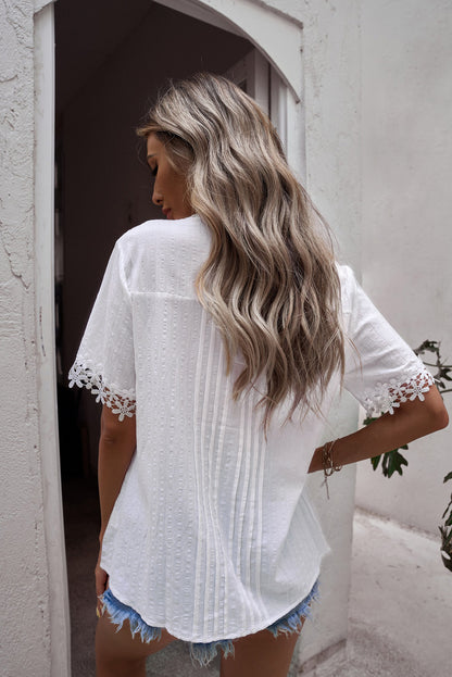 Buttoned Spliced Lace Blouse