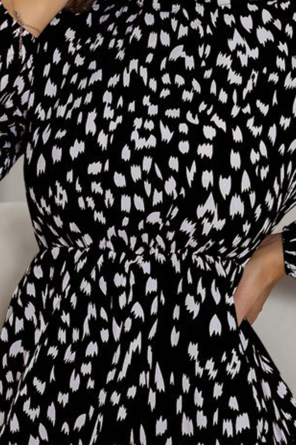 Printed Frill Neck Long Sleeve Dress