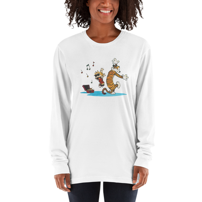 Calvin and Hobbes Dancing with Record Player Long Sleeve Shirt-2