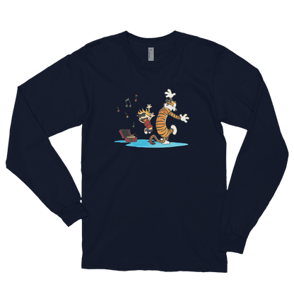 Calvin and Hobbes Dancing with Record Player Long Sleeve Shirt-4