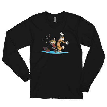 Calvin and Hobbes Dancing with Record Player Long Sleeve Shirt-3